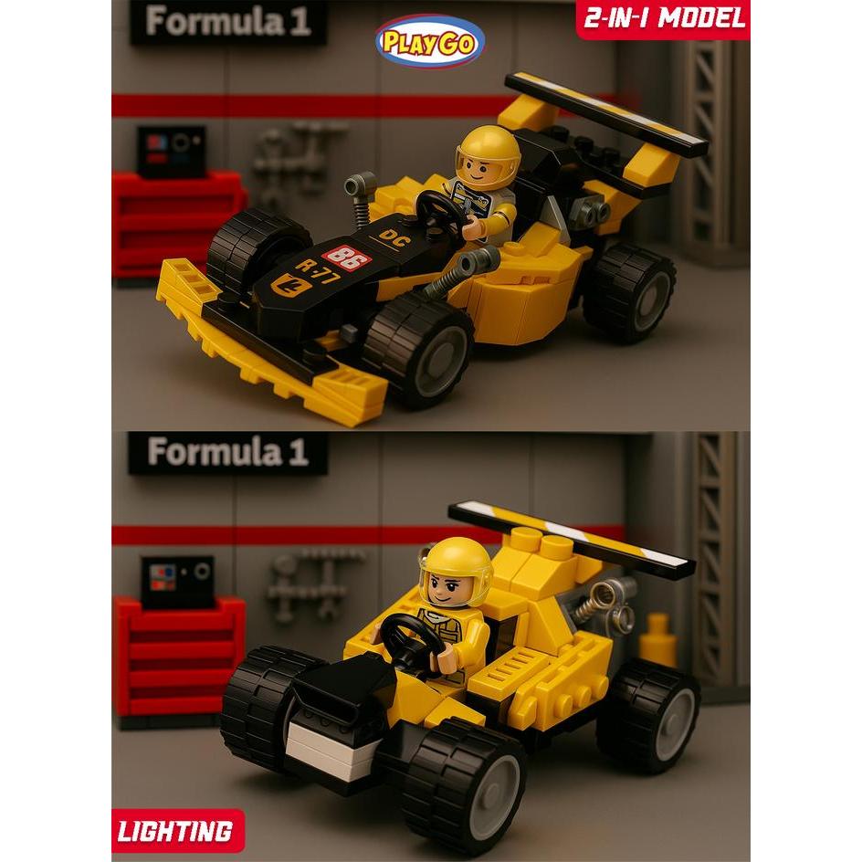 Formula One Playgo Mobil Balap Mainan Lego Bongkar Pasang Rakitan Anak