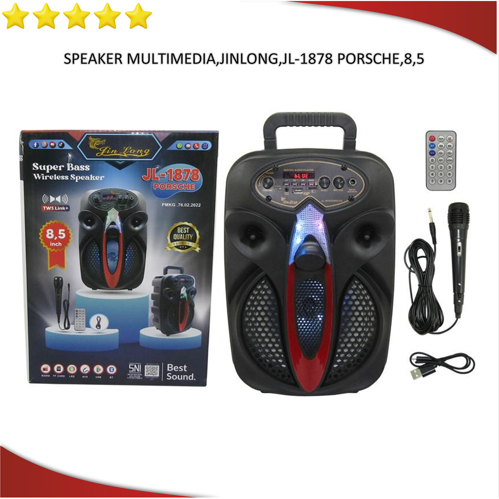 Spiker speaker karaoke bluetooth JINLONG JL-1878 PORSCHE 8.5 Full Bass