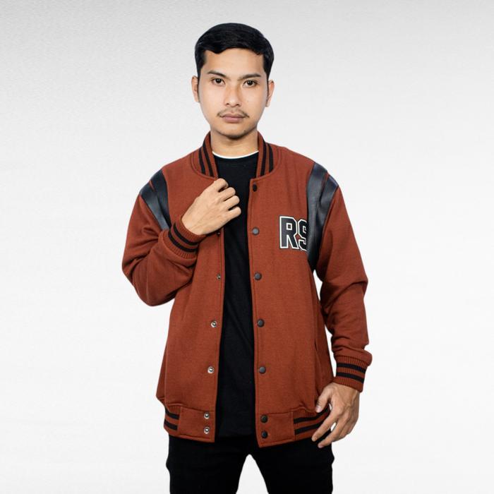 ROCKSTENDED Jaket Varsity Baseball Pria - Varsity Jacket Baseball Original Fleece Nyaman