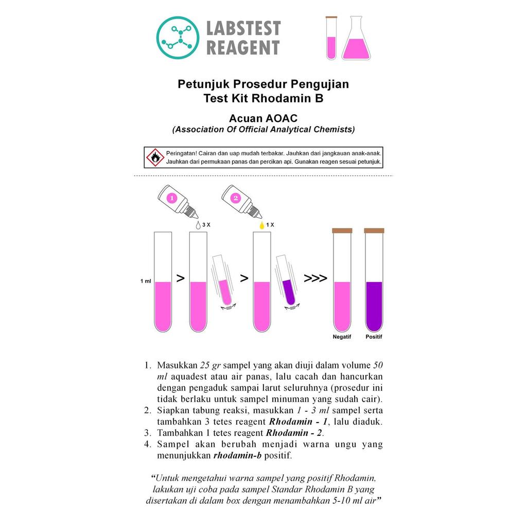 Test Kit Rhodamin B 100 Test, Rapid Test Rhodamine B / Testkit Pewarna Original
