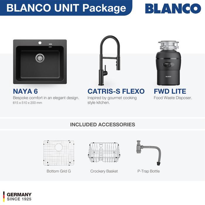 Kitchen Sink Bak Cuci Piring Granit 1 Lubang BLANCO Silgranit NAYA 6 Paket BLANCO UNIT dengan Keran