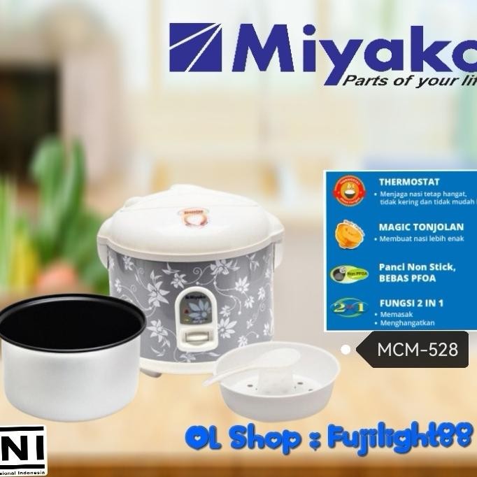 Ricecooker Miyako Mcm-528, Penanak Nasi Magic Com 1,8Liter Teflon Listrik Penghangat Pemanas