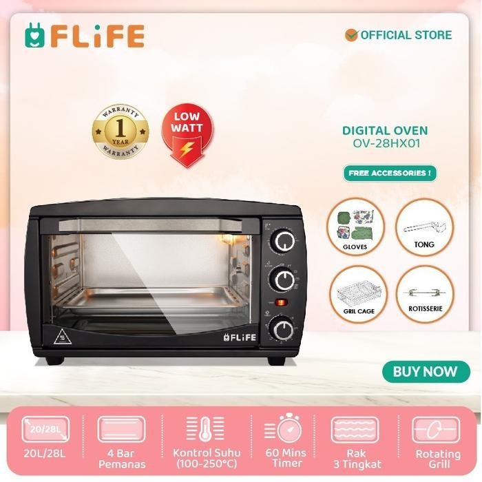 FLIFE Electric Oven 28 Liter OV28HX01 Oven Listrik 4 Elemen Pemanas