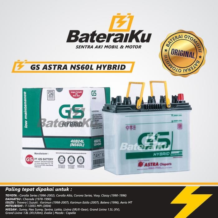 Termurah Aki Gs Astra Hybrid NS60L Aki Hybrid Aki Mobil Ertiga, Evalia, Livina, Corolla, dll