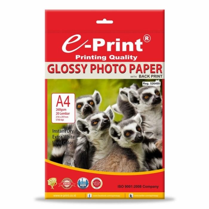 

Pilihan- Kertas Foto E Print Glossy 260 Gsm A4 Isi 20 Lembar With Back Print