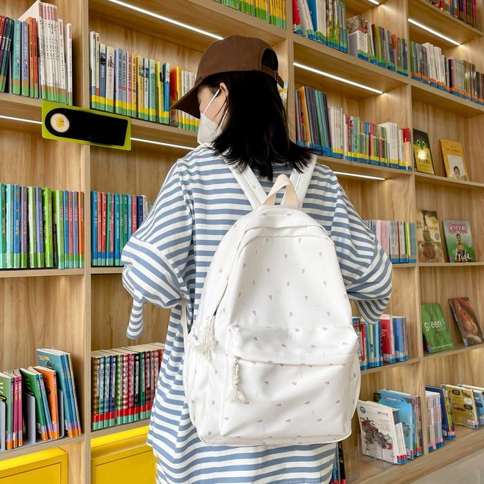 Palomino - Ciara Bag Tas Ransel Wanita Lilac Flower Korean Style Backpack Sekolah Perempuan Trendy -