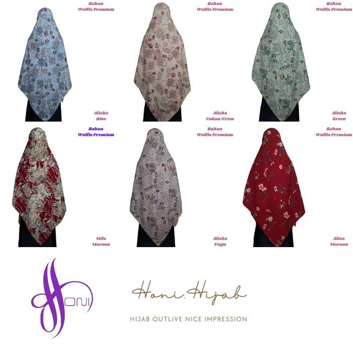 TERLARIS khimar hijab segiempat wolfis motif syari jumbo 150x150 honi hijab READY STOCK