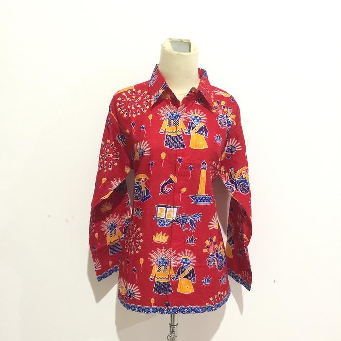 Kemeja Batik Ondel Ondel Tangan Panjang KP05 Seragam Sekolah Batik SMP