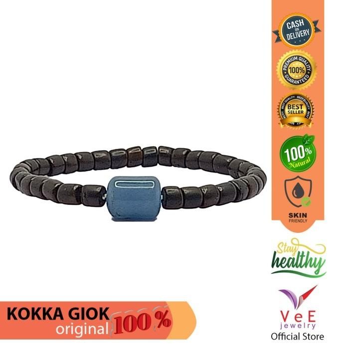 Gelang Tasbih Kayu Kokka Marjan Hitam Batu Giok Jade Asli Cina - VeE