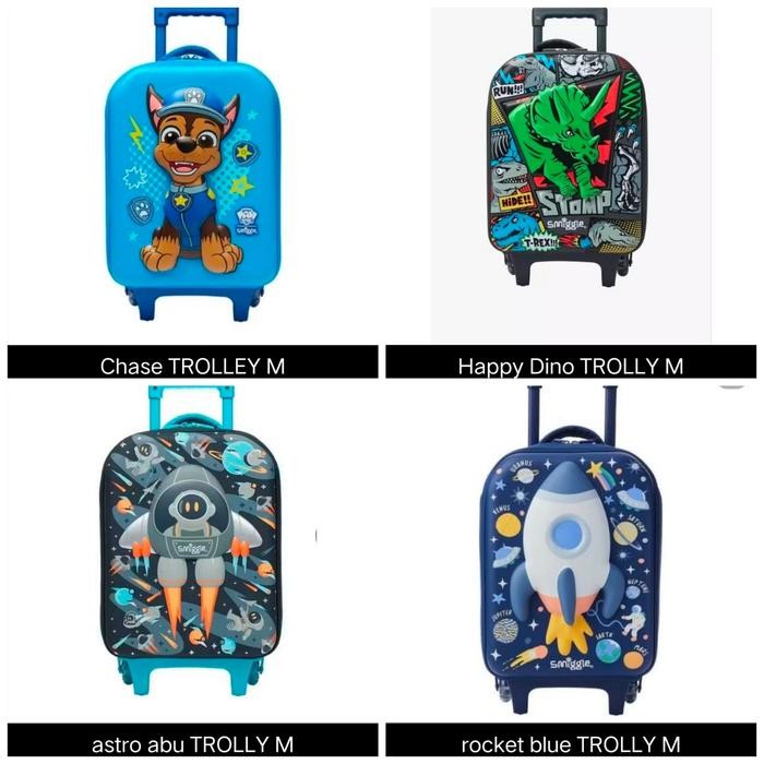 ORIGINAL Tas Smiggle Junior Trolley Chase, Rocket Blue, Abu, Happy Dino READY STOCK