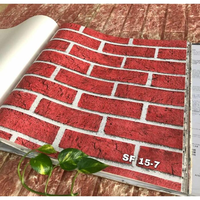 Wallpaper Dinding Efek 3D Motif Batu Bata Merah Coklat