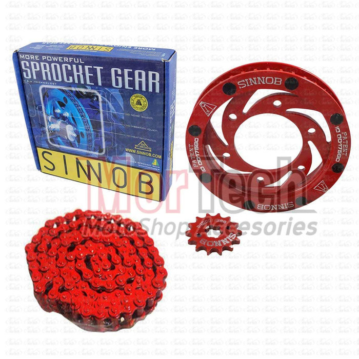 Chain Kit Gear Set Rantai Motor Sinnob Vixion Old Colour Chain Merah