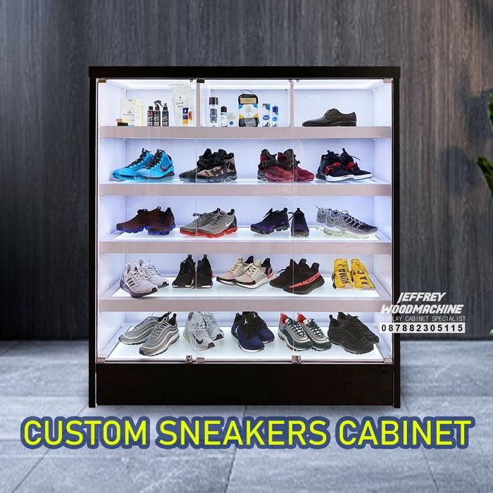 ASLI custom lemari rak display pajang kaca sneakers sepatu mewah premium READY STOCK