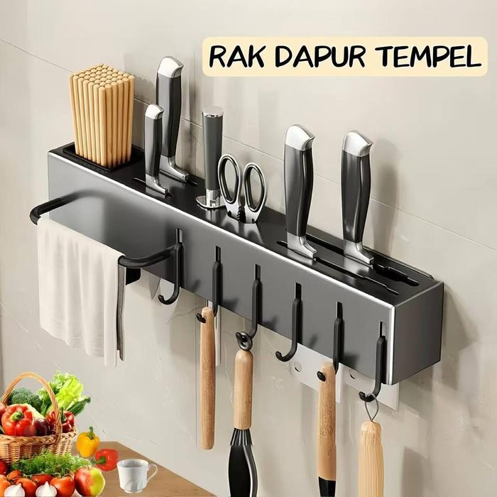 Rak Pisau Dinding Dapur Stainless Steel Multifungsi Anti Karat/RAK DAPUR TEMPEL/Rak Tempel Kitchen