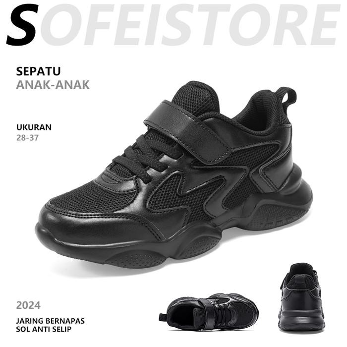 Piero Kidswear - Fashion Sepatu Olahraga Anak Sepatu Siswa Hitam Bernapas Santai Sepatu Anak Luar
