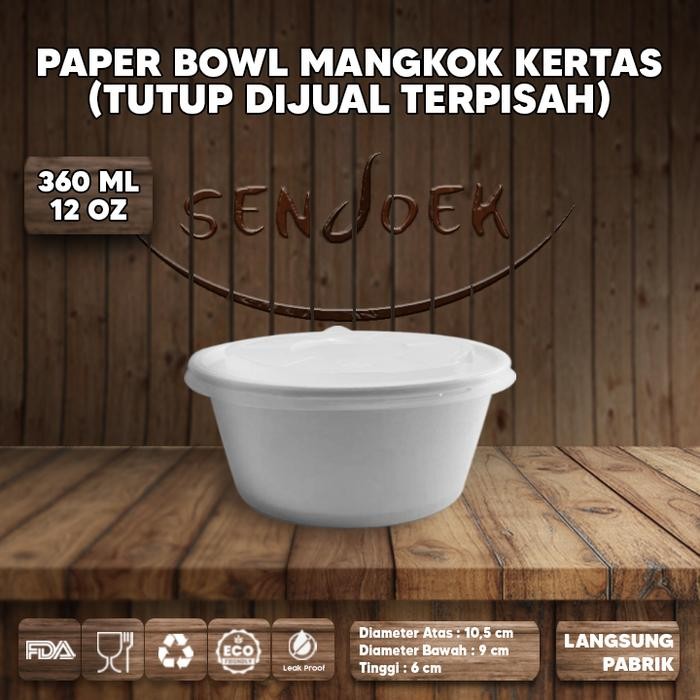 PAPER BOWL + TUTUP 360 ML PAPER RICE BOWL MANGKUK KERTAS PUTIH
