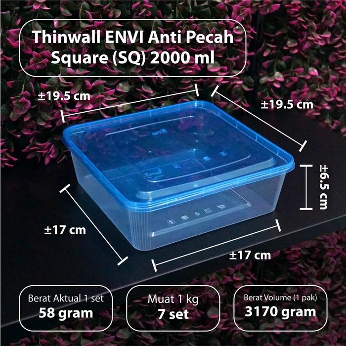 (Bekasi) Thinwall Anti Pecah 2000 ml - Thinwall ENVI - Square