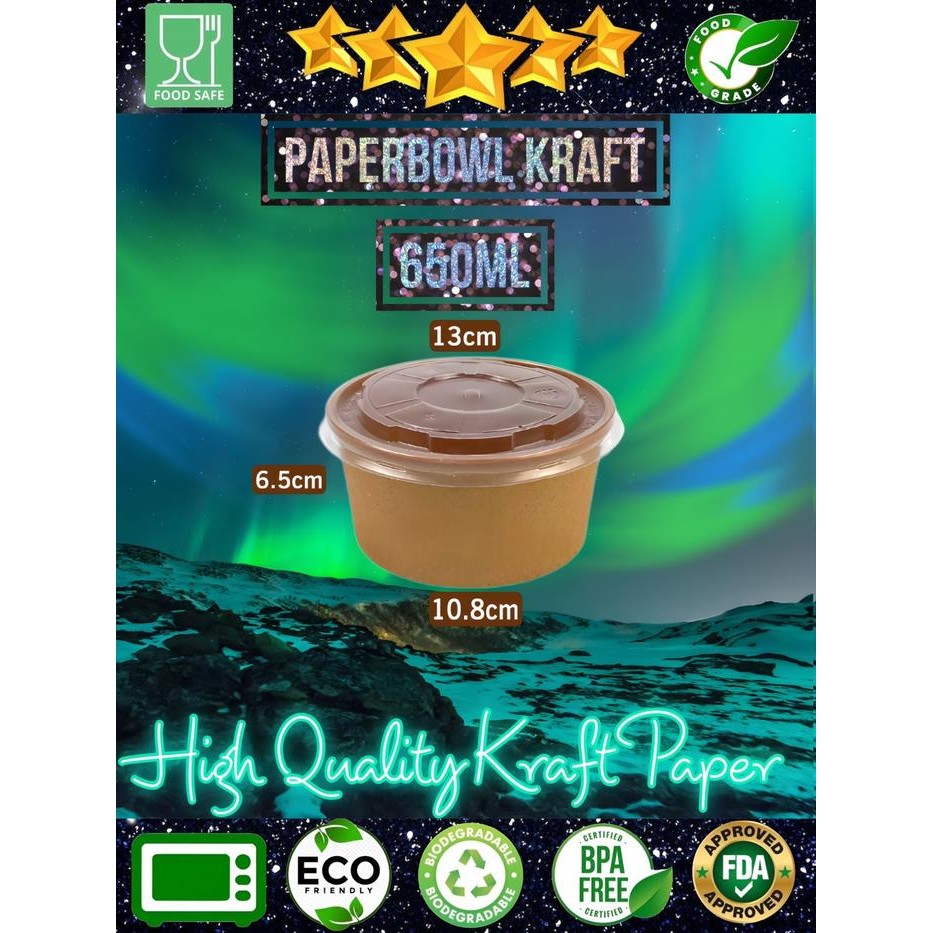 Paper Bowl 650 ml isi 25pcs / Paper bowl coklat 650 ml / Paper bowl