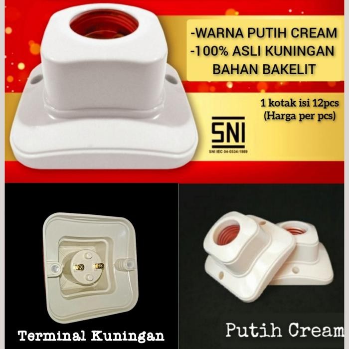 Fitting Fiting Plafon Dudukan Lampu Kotak Tempel Plafon E27 Putih SNI