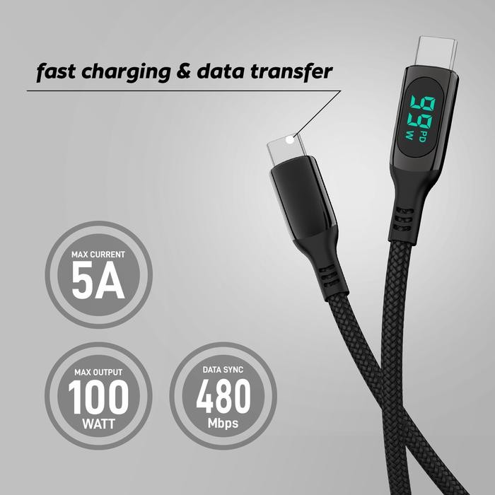 Uneed Cable Quick Charge 100W With Power Display Data Cable 1.2M Ucb53