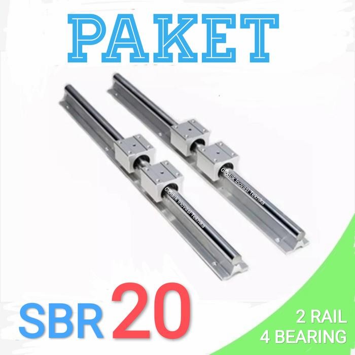 paket set rail guide linear SBR20 SBR 20 shaft + 4 block SBR20UU