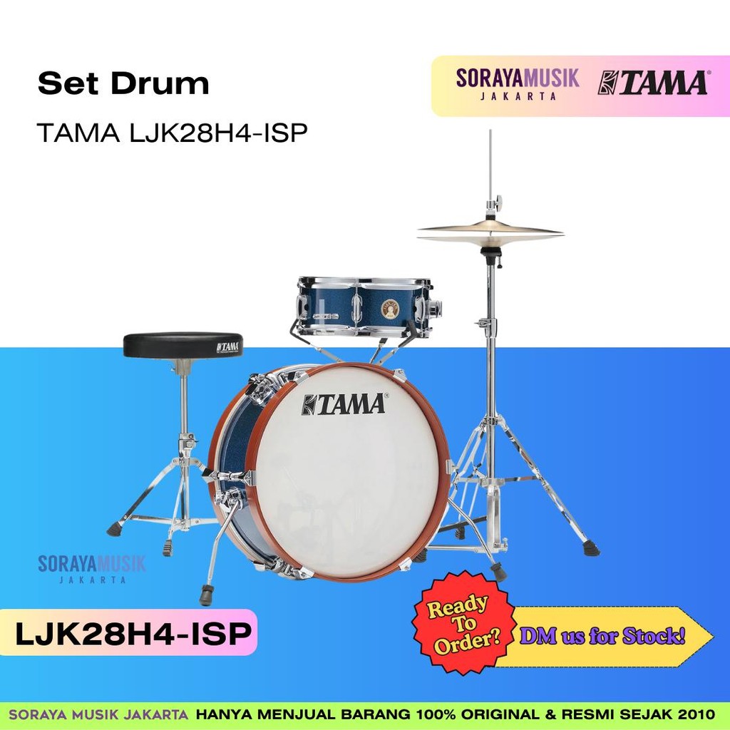 TAMA LJK28H4-ISP Club-JAM Mini Drum Kit 2-Piece w/Hardware, No Cymbal Holder, Indigo Sparkle