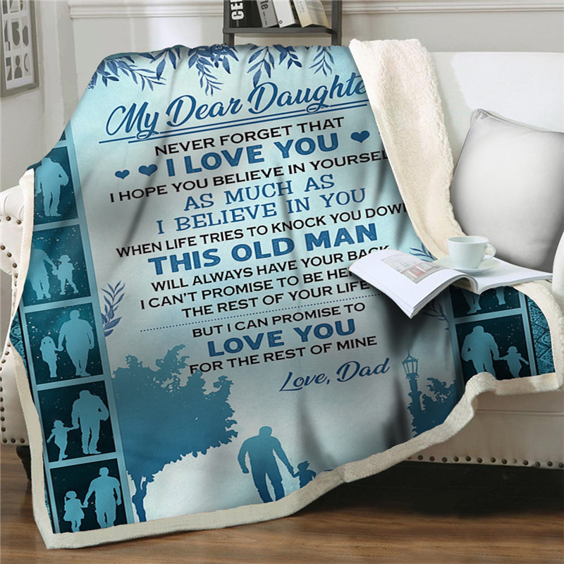 Reversible Flannel blanket To My Daughter Letter human shadow Bed Sofa Blanket large Home Textile th
