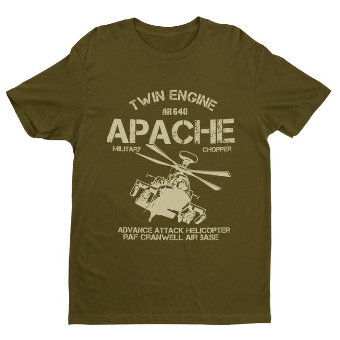 Kaos Vintage Retro Apache Helicopter Attack Chopper Military Green