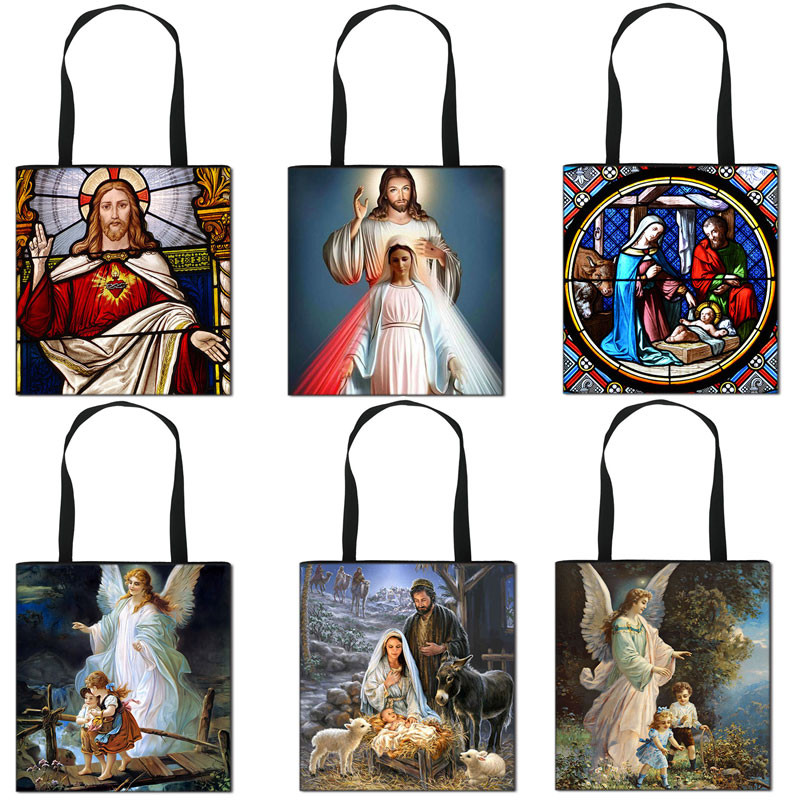Vintage Religion Painting Jesus Virgin Mary Shoulder Bags Women Casual Totes Bag Girls Handbag Ladie
