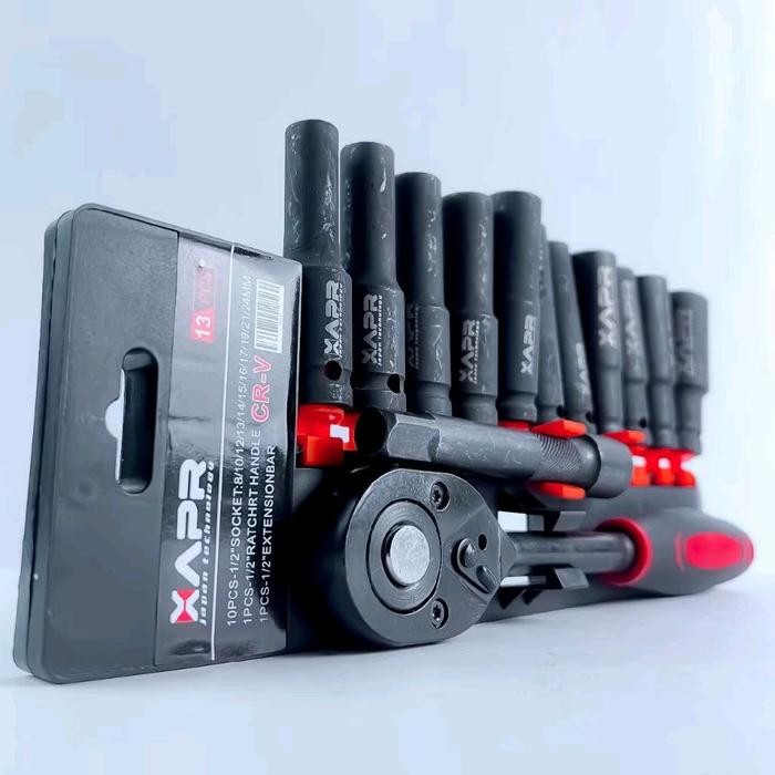 KUNCI SOK 1/2 RACHET ISI 13 PCS APR AP 131 DEEP IMPACT 8MM -24 MM BAHAN TITANIUM ( kaka tipe AP 131