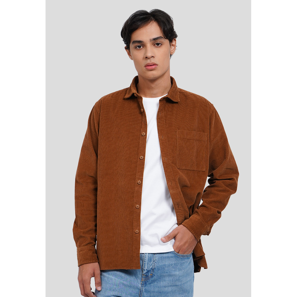 Executive Long Sleeve Corduroy Shirt Brown