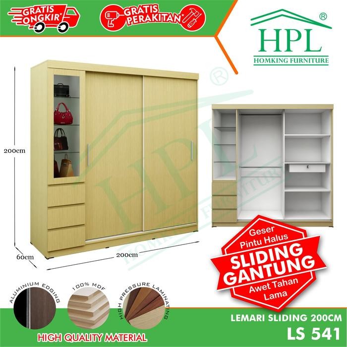 Lemari Pakaian HPL Sliding 200 Coklat Muda Kayu