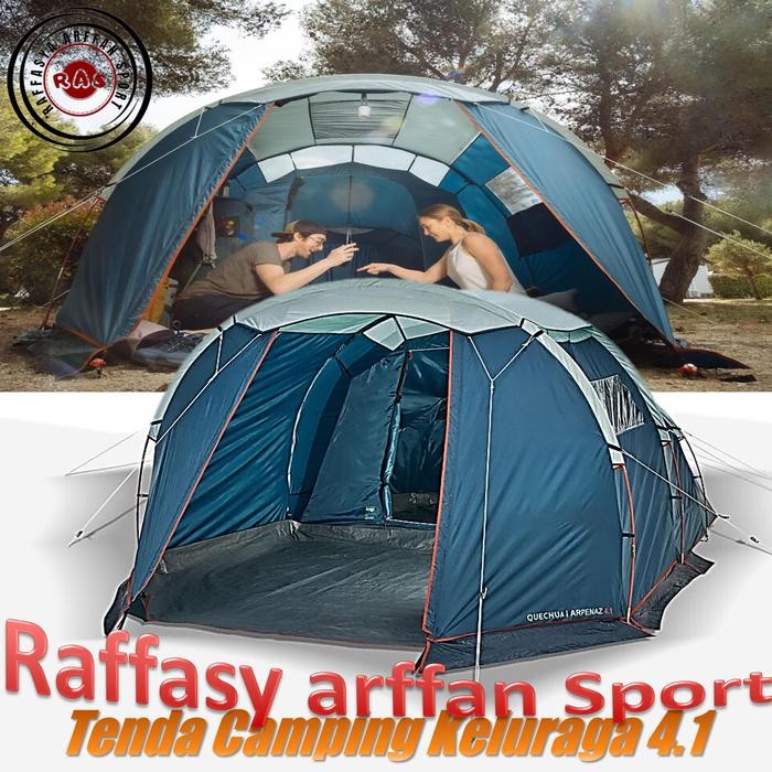 Tenda Camping Outdoor 4.1 Quechua Tenda Kemah 4 Orang 1 Ruangan Original - Hijau
