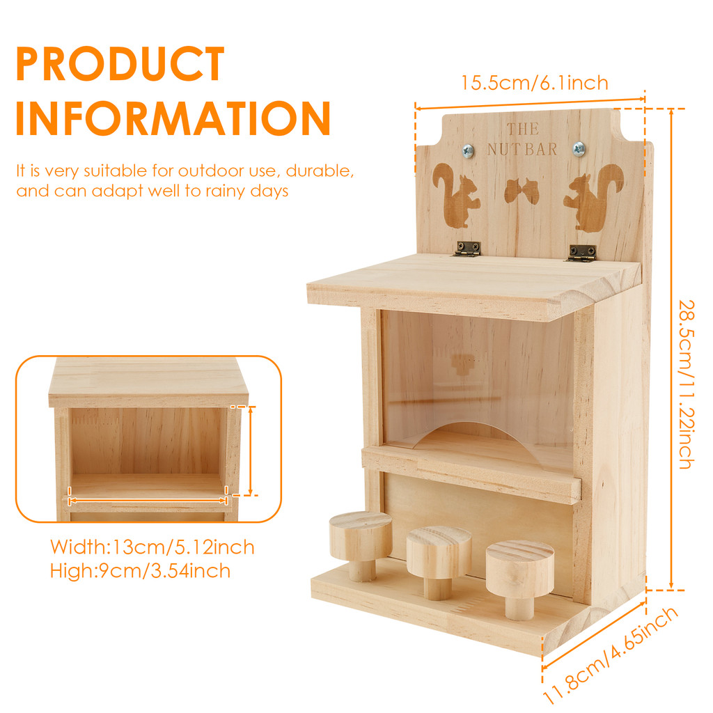 Wooden Squirrel Feeder Large Squirrel Feeders for Outside Squirrel House Sturdy Squirrel Feeder