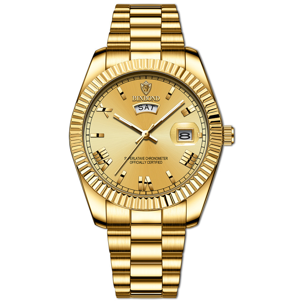 BINBOND Brand Mens Business Sports Quartz Watch Classic Waterproof Luminous Calendar Creative Clock