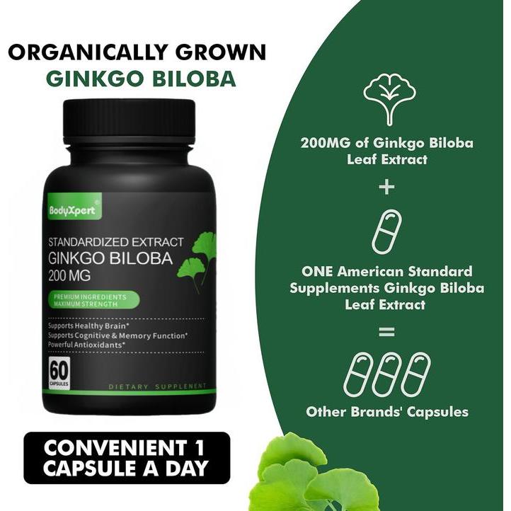 EKSTRAK GINKGO 200 MG, EKSTRAK GINKGO ORGANIK, SUPLEMEN GINKGO, PIL GINKGO, KAPSUL GINKGO, 60 KAPSUL