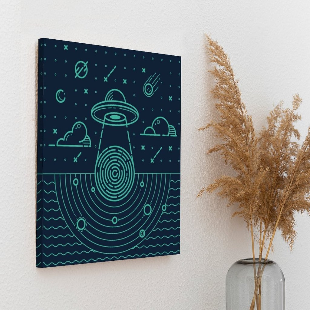 Ufo In Dark Night. Canvas Painting Poster s Garage Club Wall Cave Design Pub Personalized Framed