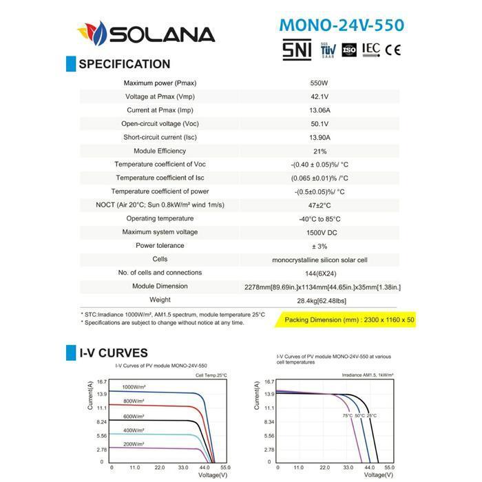 FREE ONGKIR SOLAR PANEL 550WP SOLANA SOLAR CELL MONOCRYSTALLINE
