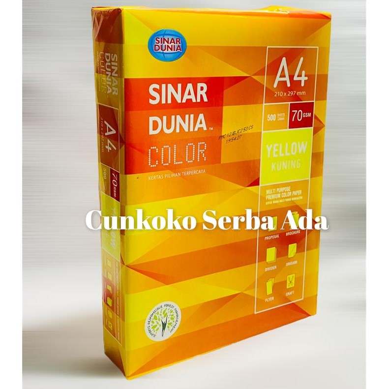 

NEW PRODUK KERTAS HVS A4 70 GRAM SINAR DUNIA ( KUNING ) / 1 RIM ISI 500 LEMBAR WARUNG ARA67