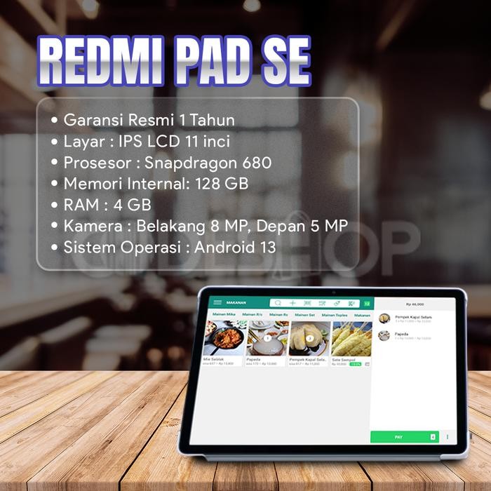 

PAKET KASIR TABLET REDMI PAD SE PRINTER TERMAL CBT58I LACI KASIR CK335
