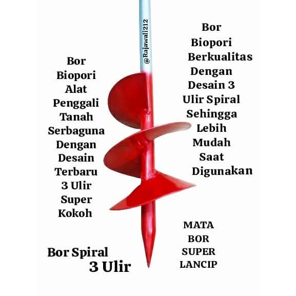 Alat Bor Tanah Biopori Multifungsi Bor Super 3 Ulir Portabel Serbaguna
