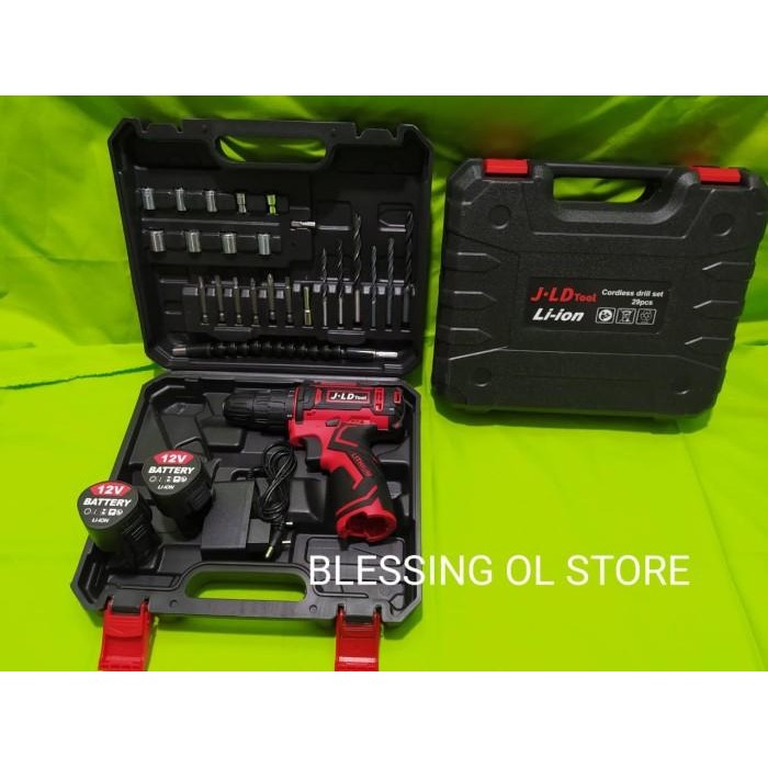 Bor Obeng/ Bor Batrai 12Volt Charger Cordless Drill Red/Bor 12V