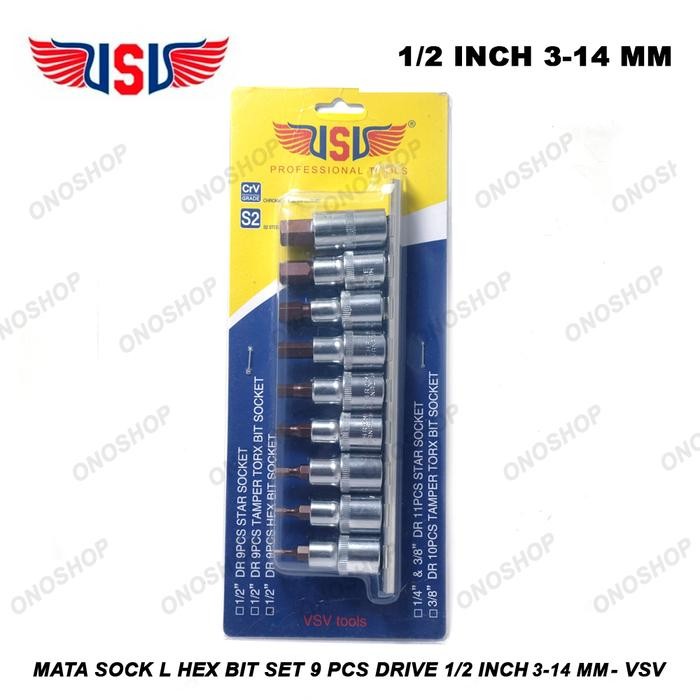Mata Sock L Hex Bit Set 9 Pcs Drive 1/2 Inch H3-H14 - 3-14 Mm - Vsv