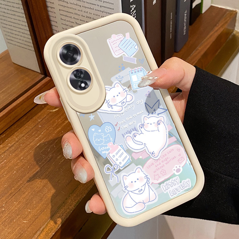 Casing Hp Untuk OPPO A60 Case Softcase Casing HP Love Love Kucing Silikon Mirror Kesing Ponsel Canti