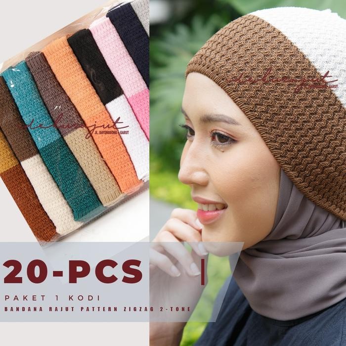 Pilihan- Ciput Inner Bandana Rajut 2 Warna Zigzag (1-Kodi)