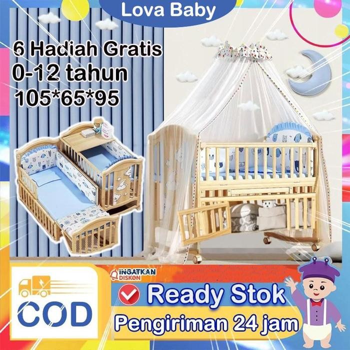 [Tanpa Cat Tanpa Formalin]Tempat tidur bayi kayu box bayi Tempat Tidur bayi set lengkapbok bayi