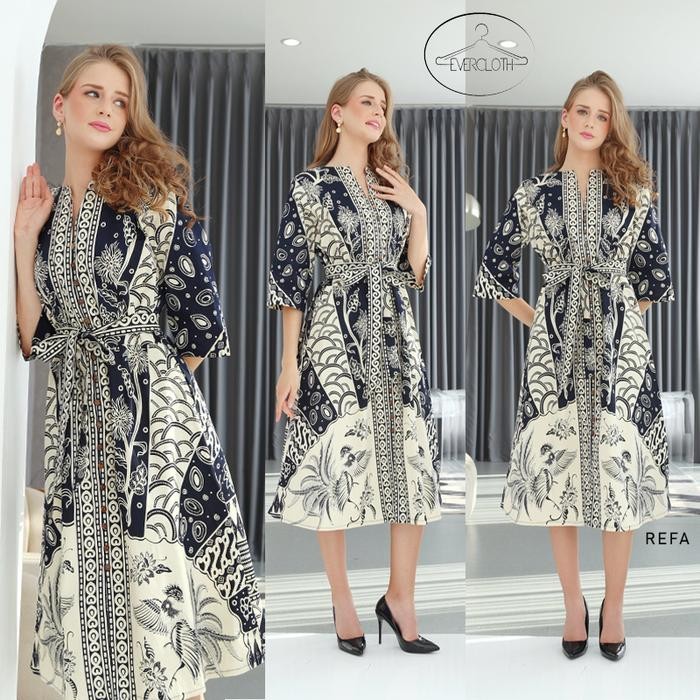 Pilihan- Evercloth Refa / Rani Long Dress Wanita Batik Couple Modern Dress Batik Modern