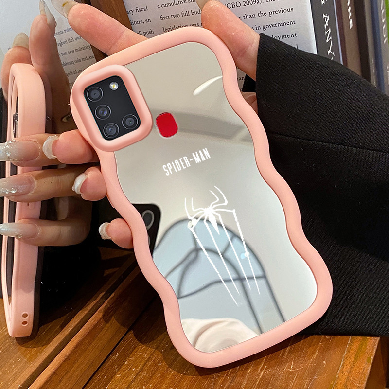 Casing Untuk Samsung A21s Case Casing HP Pola bekas kaki dan laba-laba Kesing Kasing Macaron Mirror 