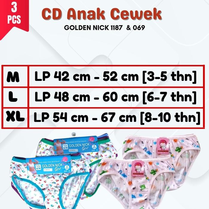 6 Pcs Celana Dalam Anak Perempuan Golden Nick 1187 CD Pakaian Dalam Wanita CD Anak Perempuan Golden