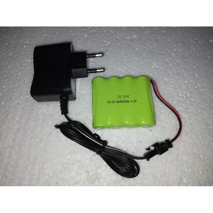 Paket Batre RC Mobil Remot 4.8V 4,8V 4000mAh Socket Hitam + Charger